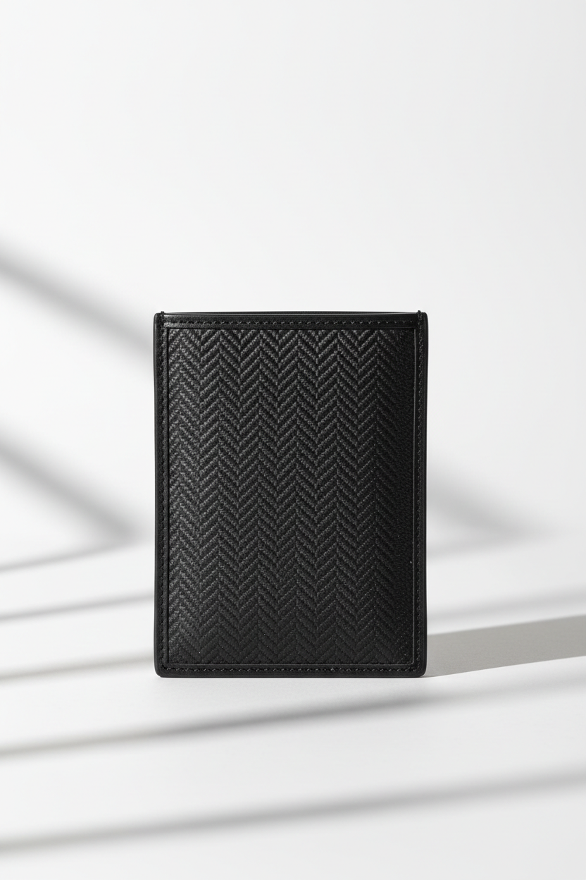 Herringbone Card Case — Black